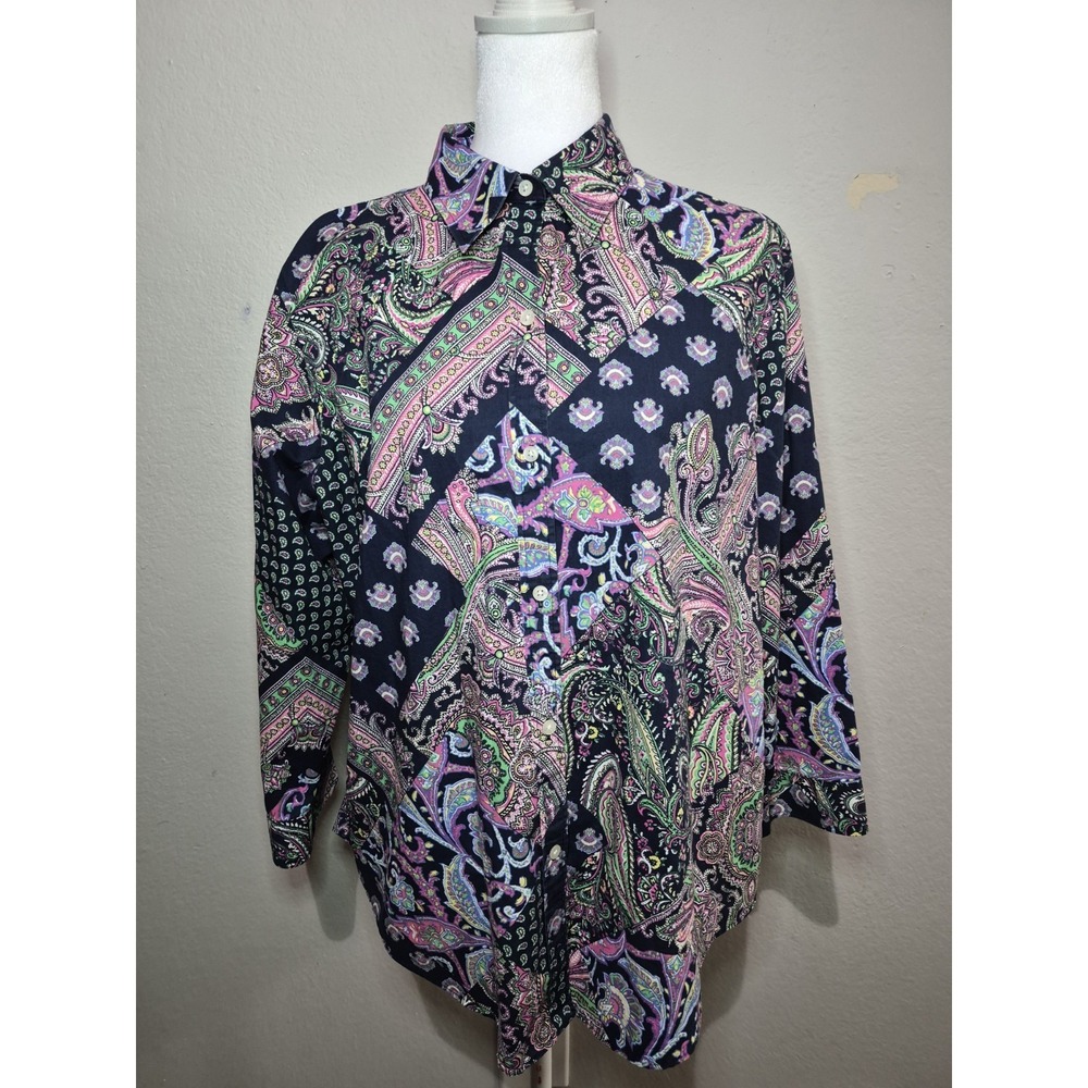 LAUREN RALPH LAUREN‎ Paisley Blouse Shirt Non Iron Boho Western Sz XL Preppy